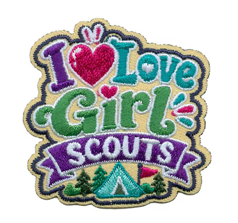 I Love Girl Scouts Tent Iron-On Patch